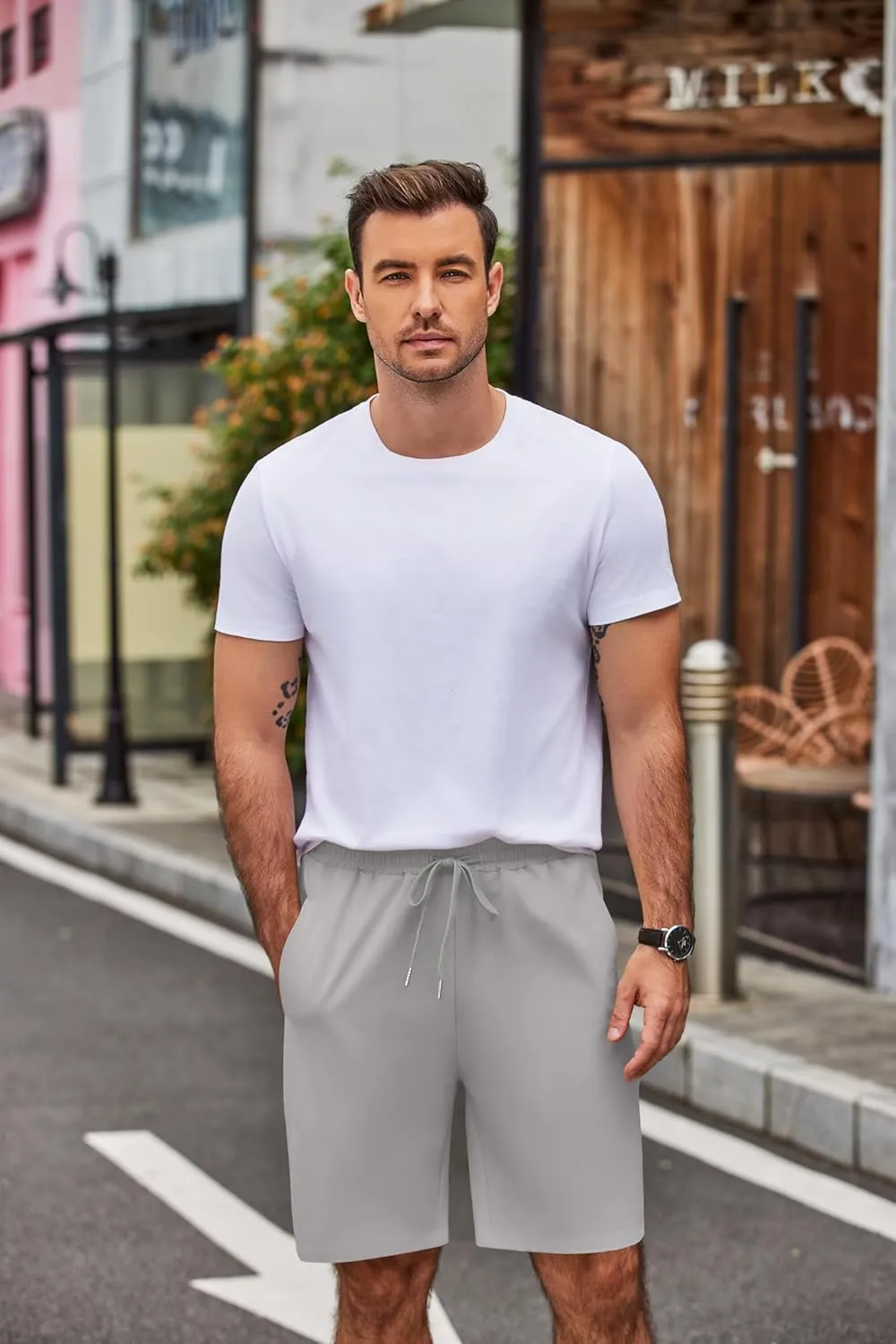 COOFANDY Men's Casual Shorts 9 inch Inseam Elastic Waist Drawstring Short Lightweight Stretch Summer Beach Shorts