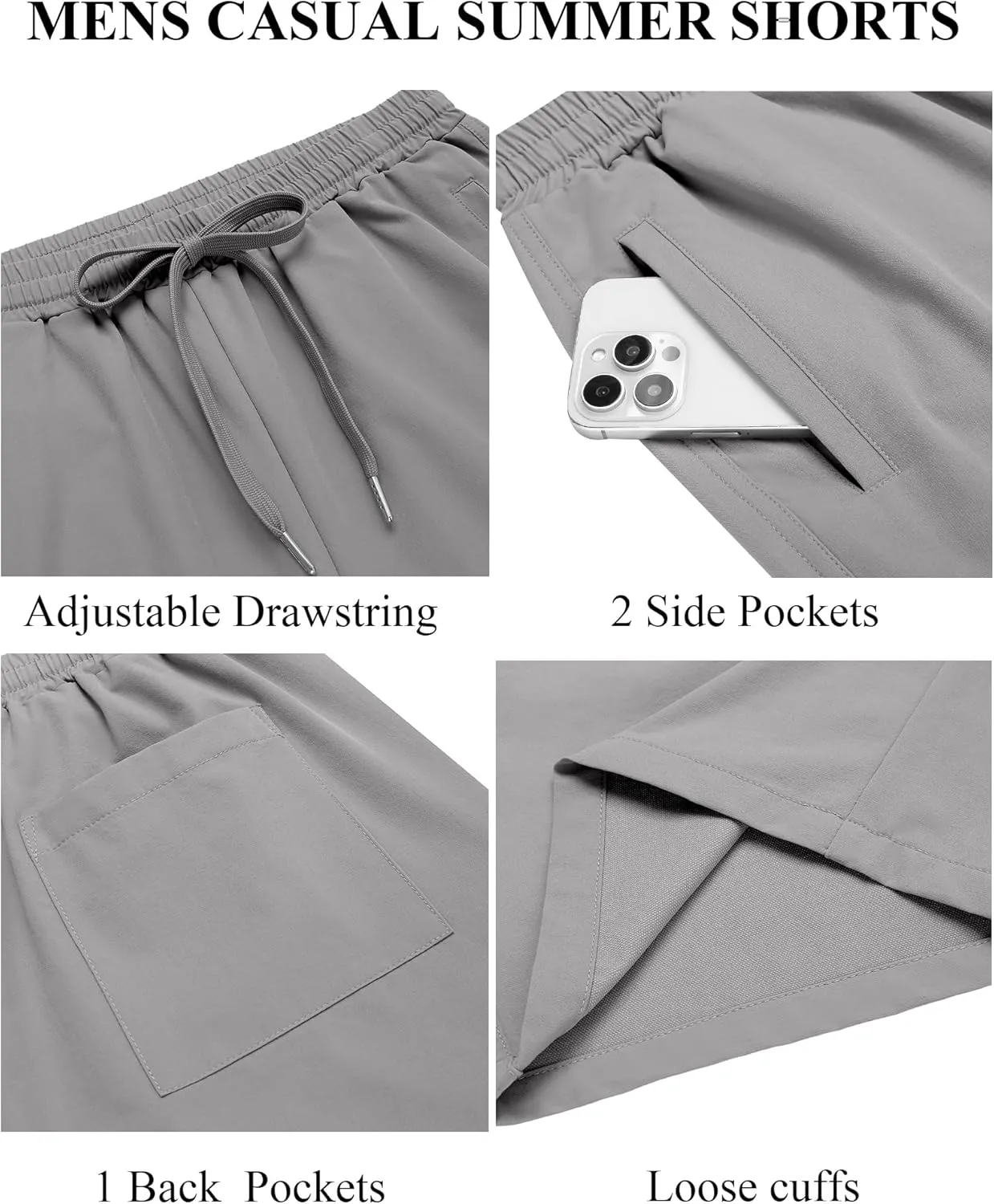 COOFANDY Men's Casual Shorts 9 inch Inseam Elastic Waist Drawstring Short Lightweight Stretch Summer Beach Shorts