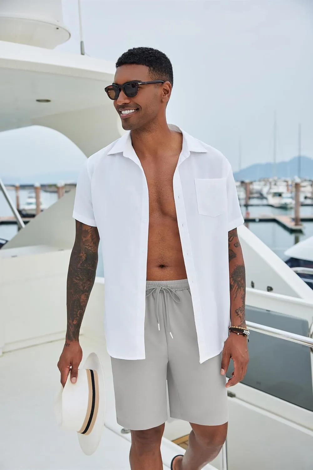 COOFANDY Men's Casual Shorts 9 inch Inseam Elastic Waist Drawstring Short Lightweight Stretch Summer Beach Shorts