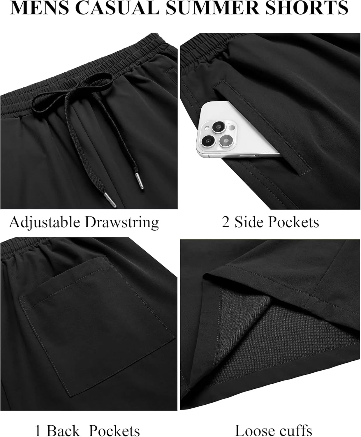 COOFANDY Men's Casual Shorts 9 inch Inseam Elastic Waist Drawstring Short Lightweight Stretch Summer Beach Shorts