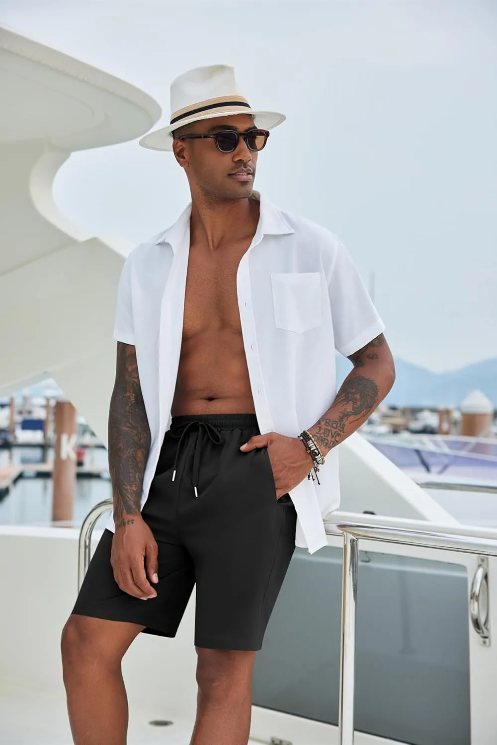 COOFANDY Men's Casual Shorts 9 inch Inseam Elastic Waist Drawstring Short Lightweight Stretch Summer Beach Shorts