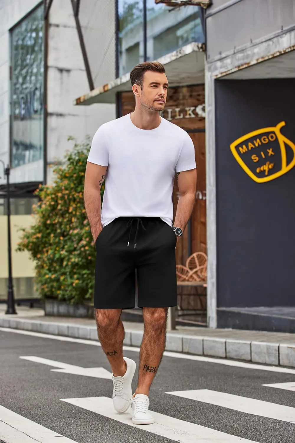 COOFANDY Men's Casual Shorts 9 inch Inseam Elastic Waist Drawstring Short Lightweight Stretch Summer Beach Shorts