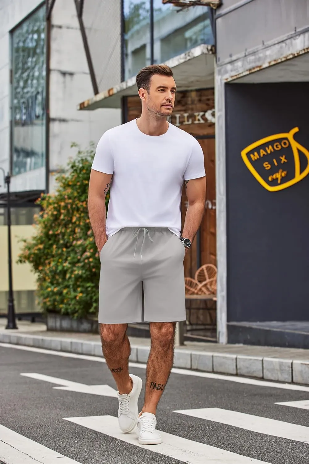 COOFANDY Men's Casual Shorts 9 inch Inseam Elastic Waist Drawstring Short Lightweight Stretch Summer Beach Shorts