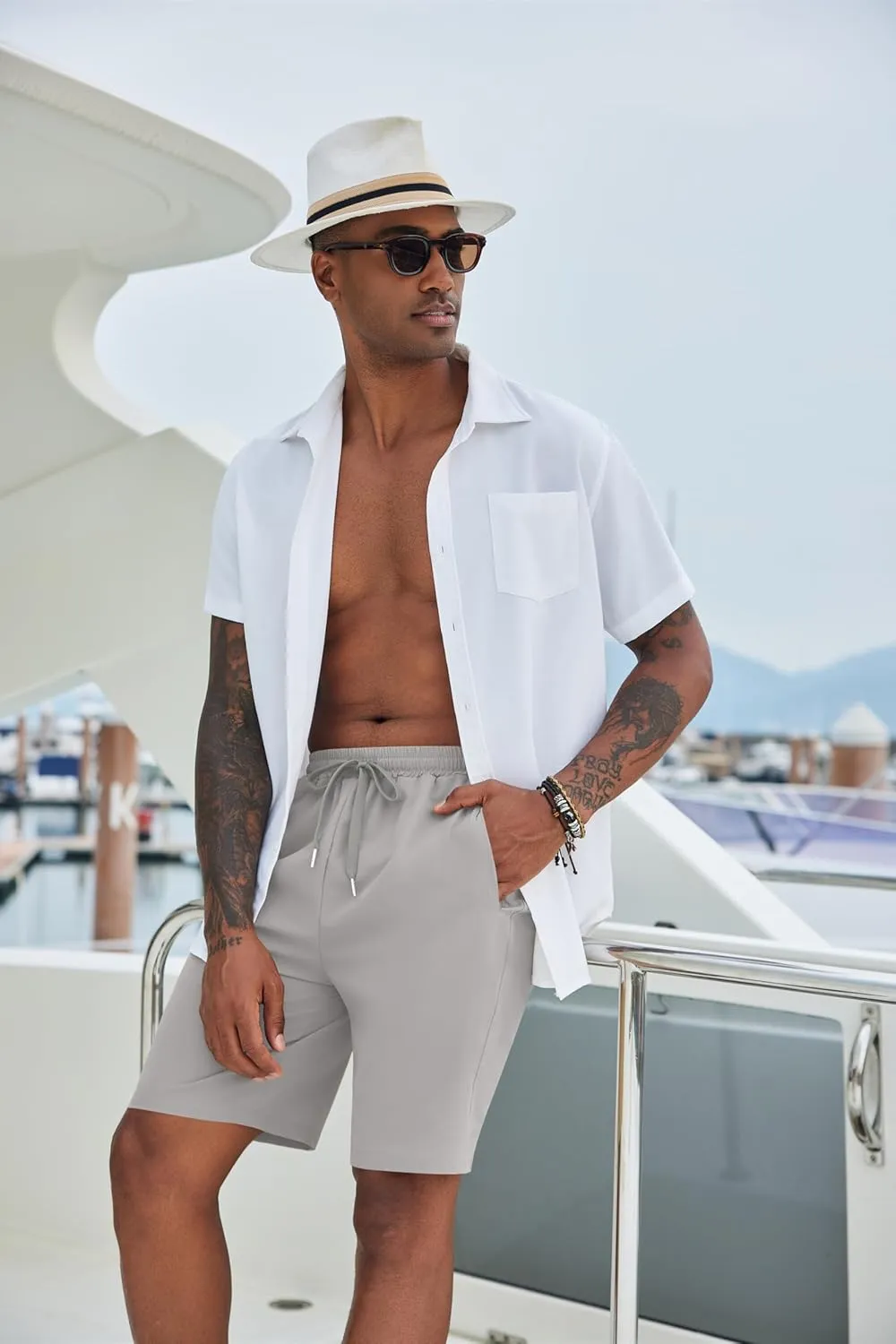 COOFANDY Men's Casual Shorts 9 inch Inseam Elastic Waist Drawstring Short Lightweight Stretch Summer Beach Shorts