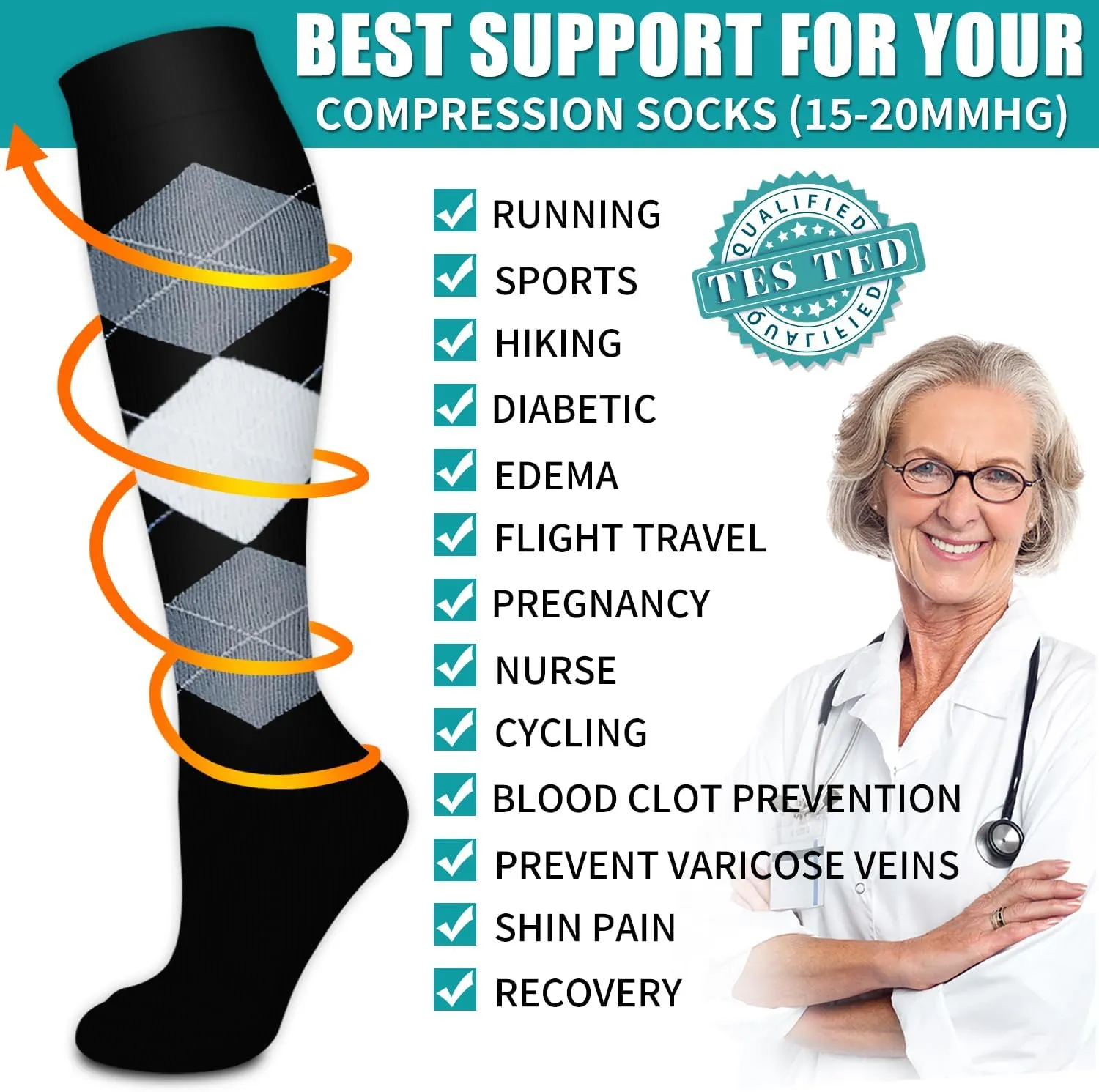 Copper Compression Socks for Women & Men (6 pairs) - Best Support for Nurses, Running, Hiking, Recovery