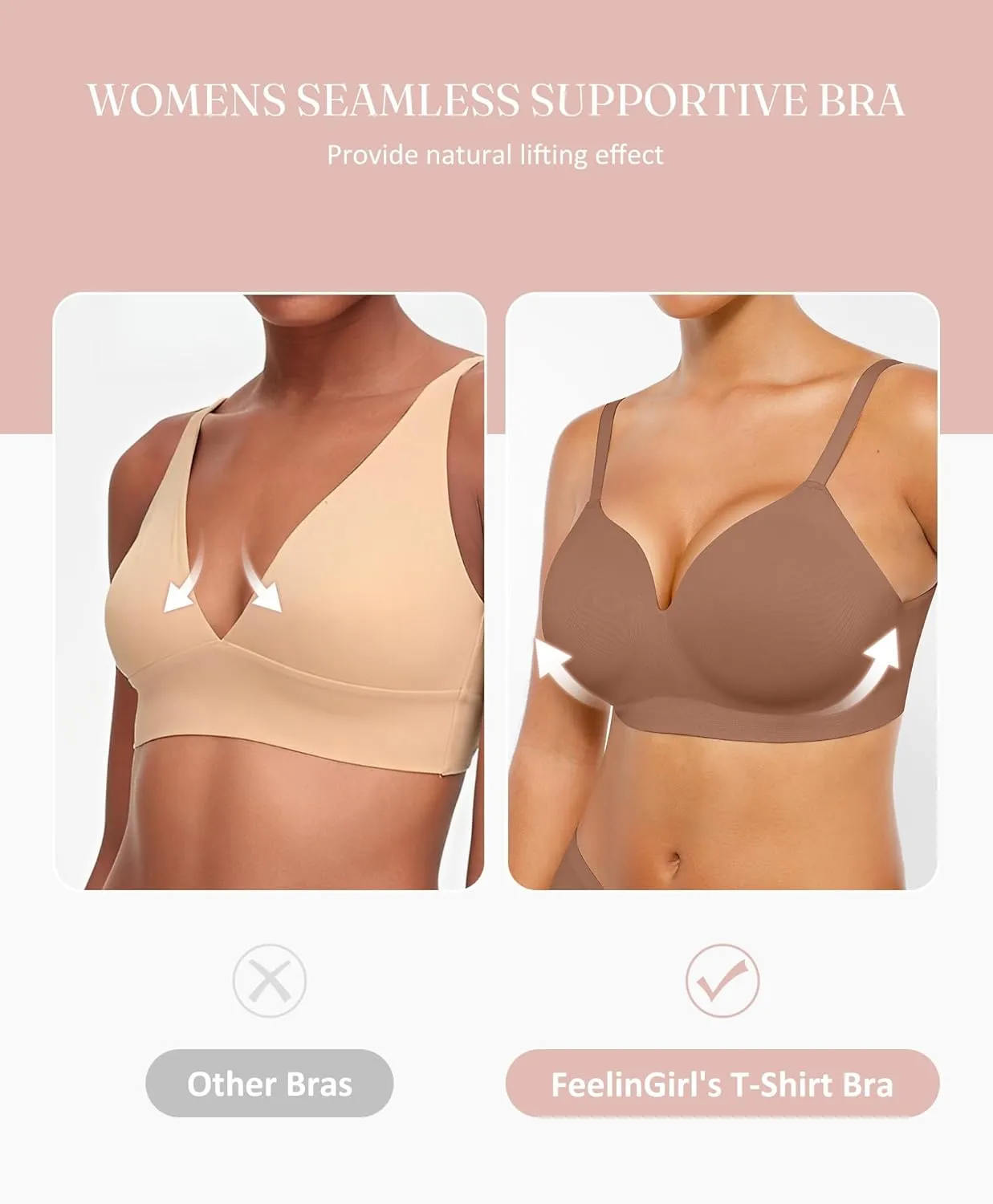 FeelinGirl Wireless Supportive Bra for Women, Seamless Comfort Bralettes No Underwire Full Coverage Everyday Bras