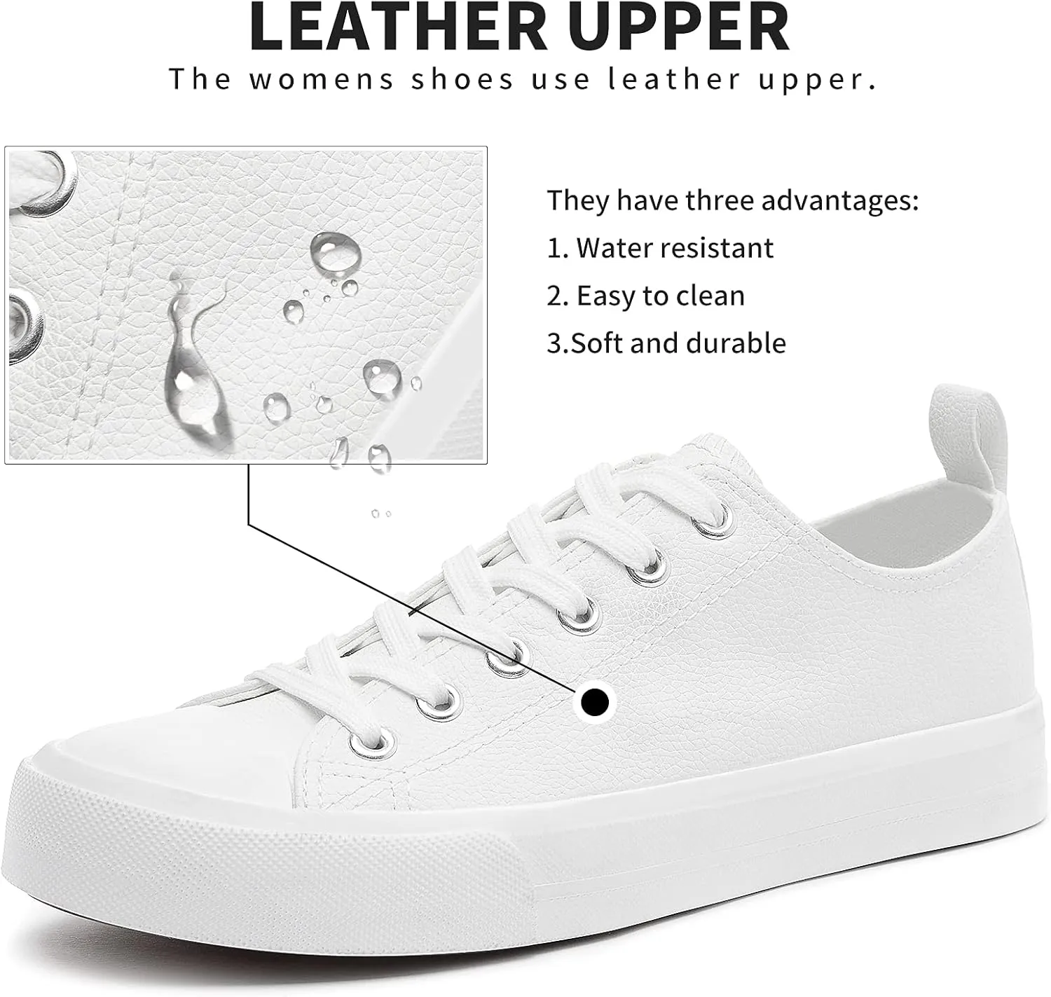 FRACORA Women's PU Leather Tennis Shoes Low Top lace up Casual Shoes Comfortable Fashion Sneaker