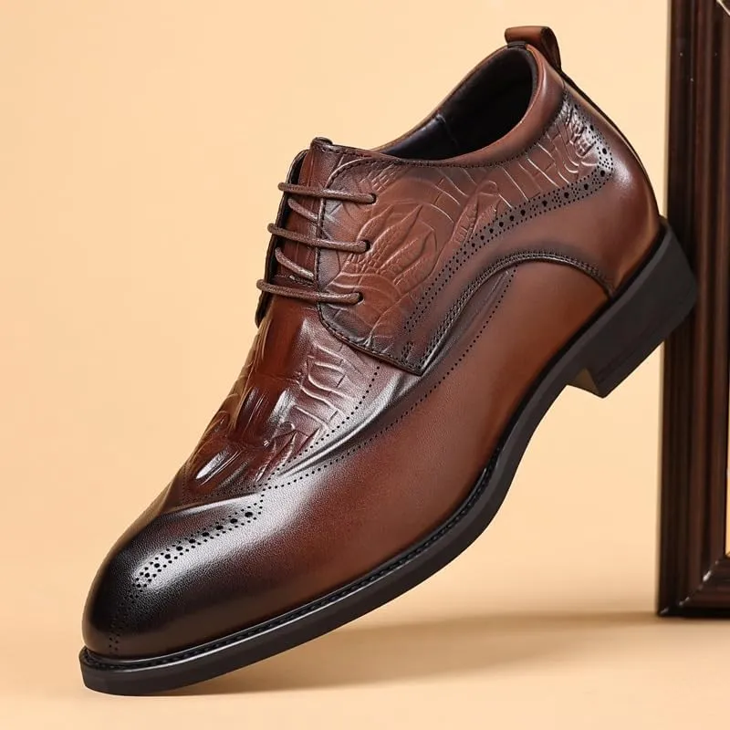 Height Increasing Elevator Shoes Men's Lace Up Oxfords Brogue Formal Party Wedding Office Business Casual Men Shoes