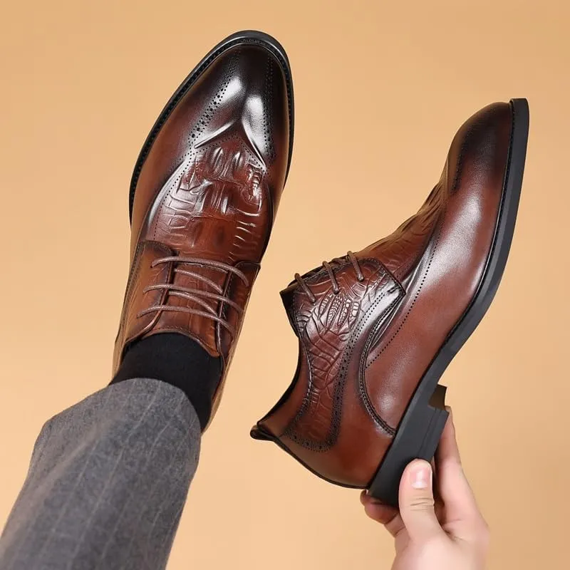 Height Increasing Elevator Shoes Men's Lace Up Oxfords Brogue Formal Party Wedding Office Business Casual Men Shoes