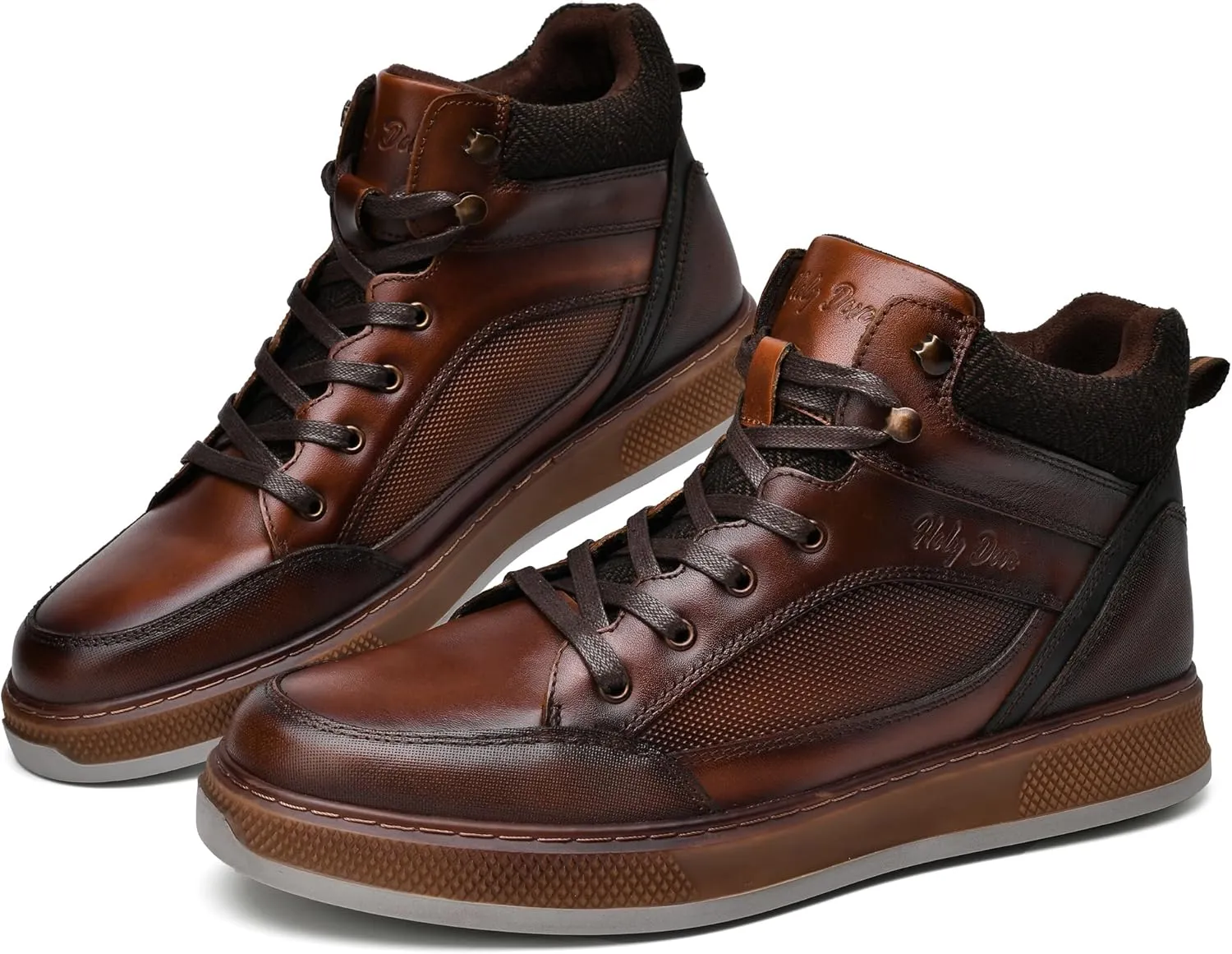 Holy dove Mens Oxford Leather Dress Boots Cap Toe Side Zip Fashion Mid Top Chukka Ankle Boots for Men