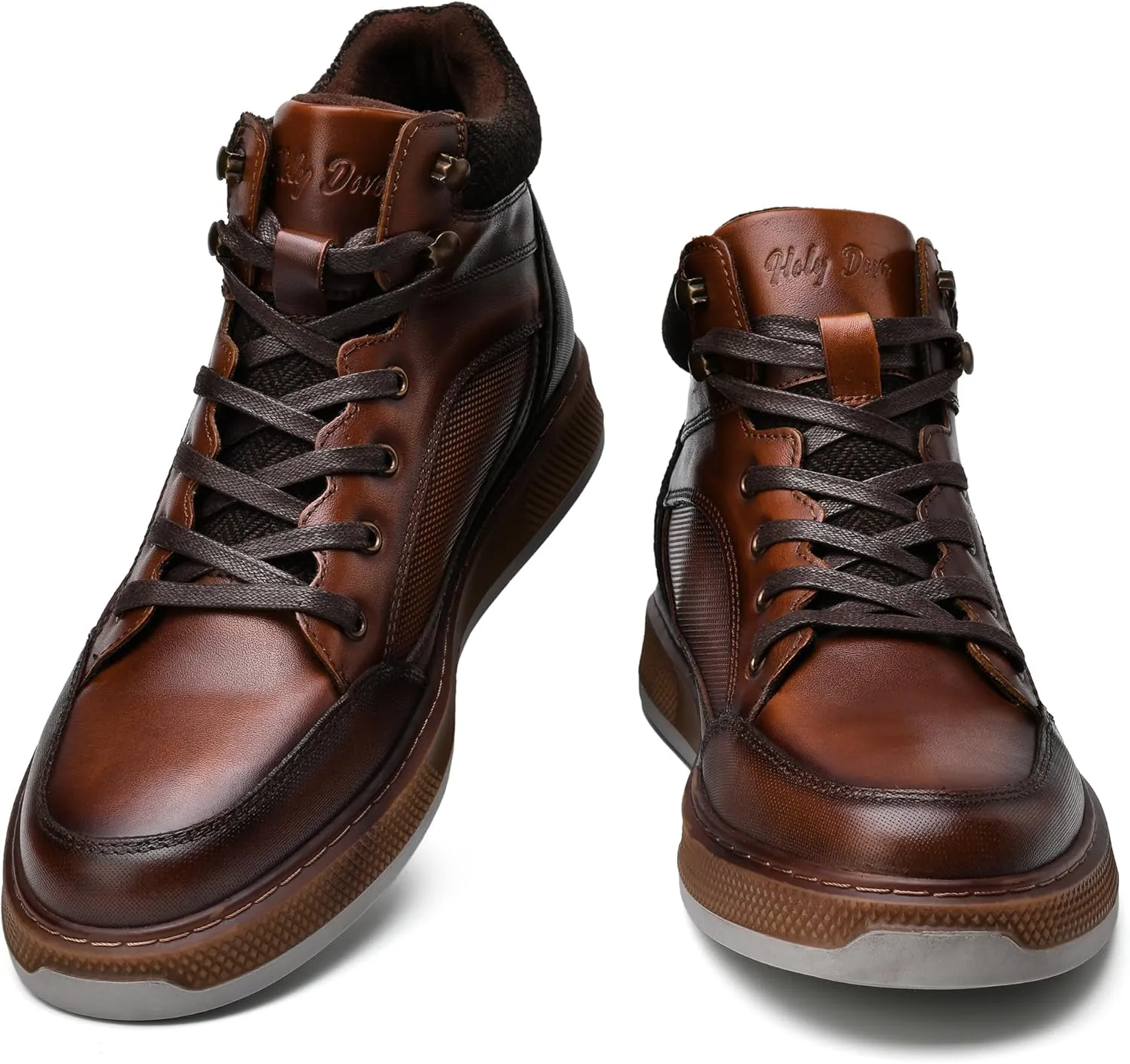 Holy dove Mens Oxford Leather Dress Boots Cap Toe Side Zip Fashion Mid Top Chukka Ankle Boots for Men