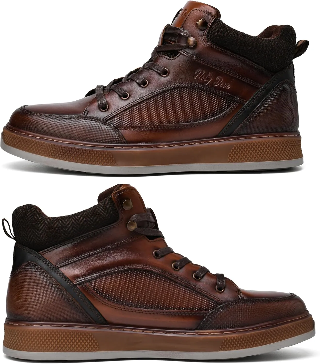 Holy dove Mens Oxford Leather Dress Boots Cap Toe Side Zip Fashion Mid Top Chukka Ankle Boots for Men