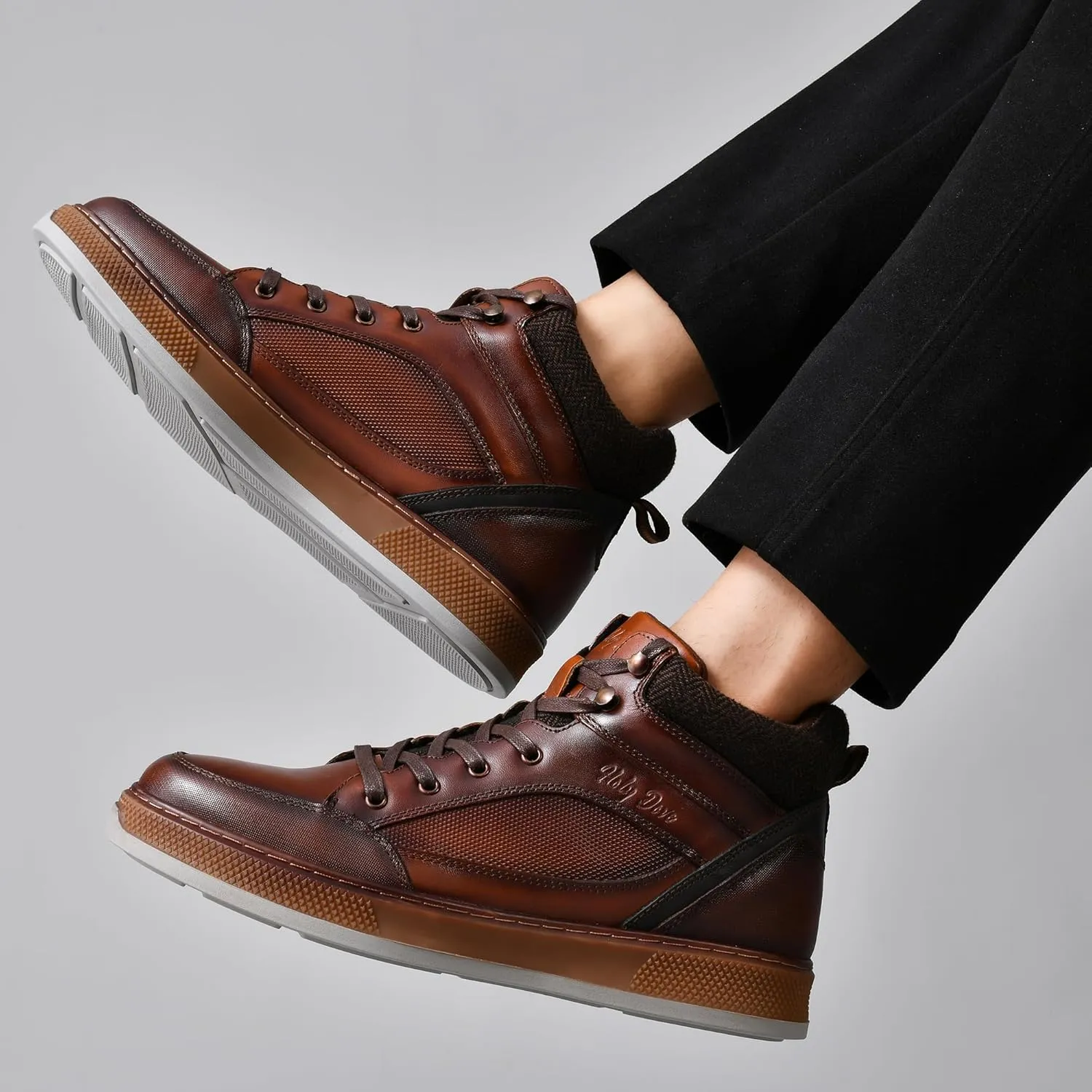 Holy dove Mens Oxford Leather Dress Boots Cap Toe Side Zip Fashion Mid Top Chukka Ankle Boots for Men