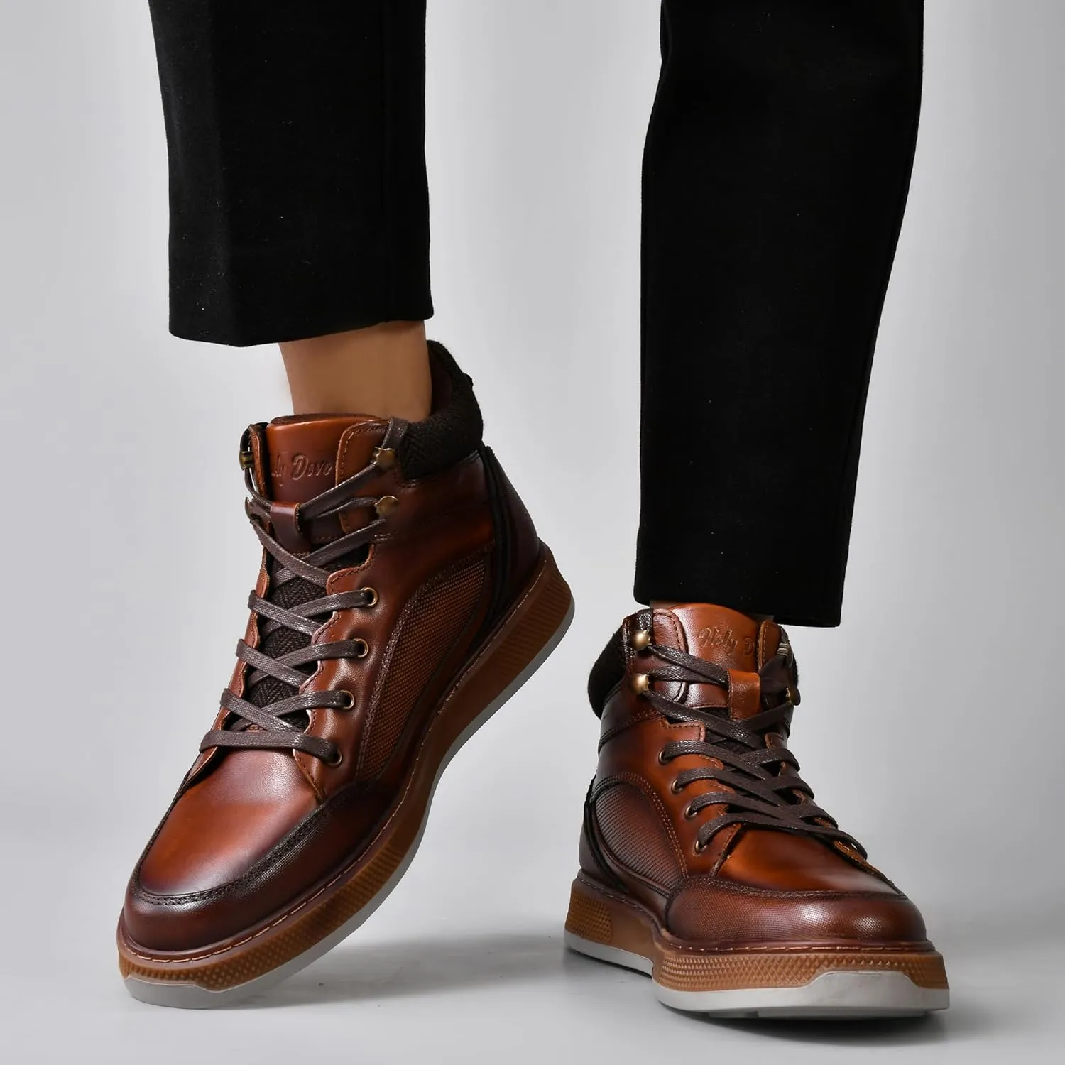 Holy dove Mens Oxford Leather Dress Boots Cap Toe Side Zip Fashion Mid Top Chukka Ankle Boots for Men