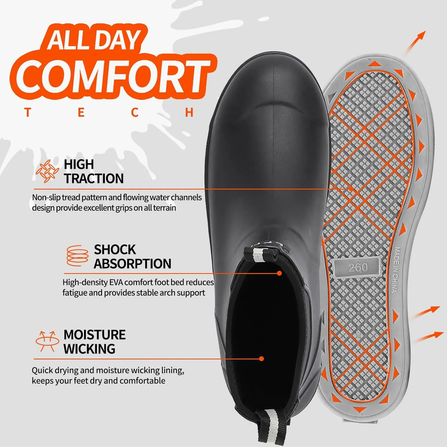 Hsttgsr Men's Deck Boots, Rubber Rain Boots Waterproof Fishing Boots, Ankle Anti-Slip High Traction Boots for Professional Premium Neoprene, Garden Boots Shoes Footwear Booties for Men Outdoor Work