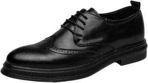 Invisible Height Increasing Elevator Shoes Thick Bottom New Men's Lace Up Round Toe Black Male Comfortable Anti-Slip Business Formal Wedding Shoes