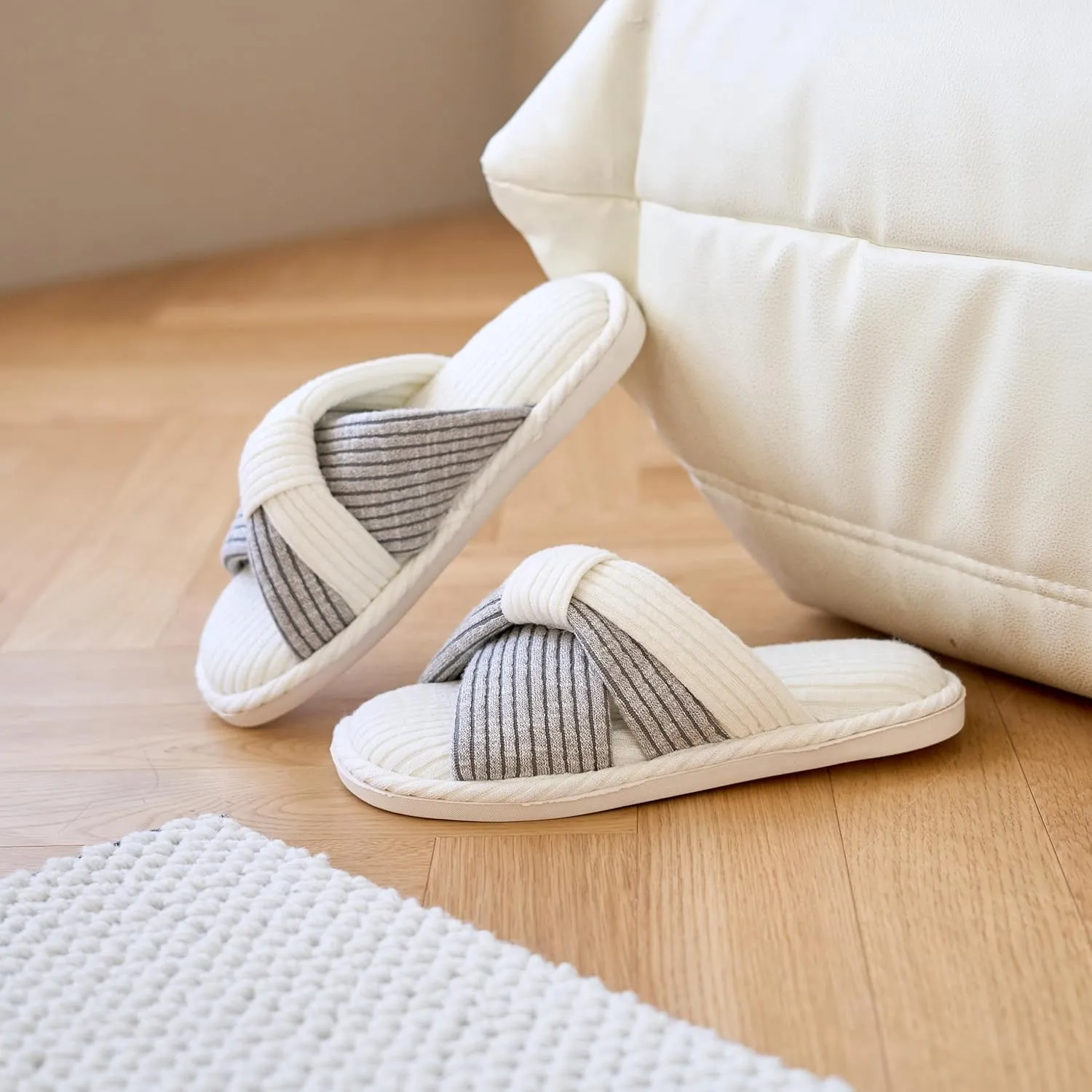 Jerzmy Cross Bow Slippers for Women, Comfy Memory Foam Woman House Slippers Cozy Cushioned Ladies Home Shoes Bedroom Indoor Kitchen