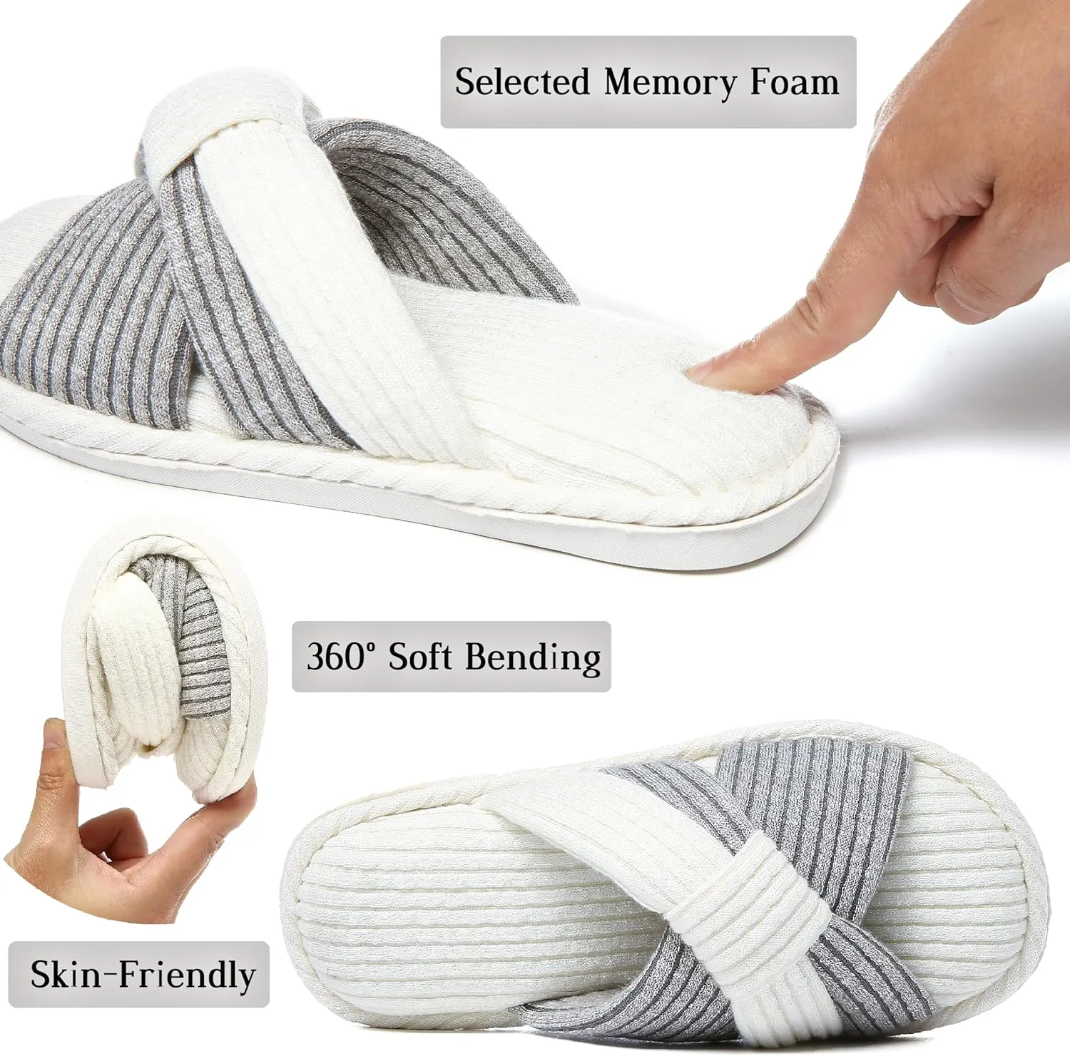 Jerzmy Cross Bow Slippers for Women, Comfy Memory Foam Woman House Slippers Cozy Cushioned Ladies Home Shoes Bedroom Indoor Kitchen