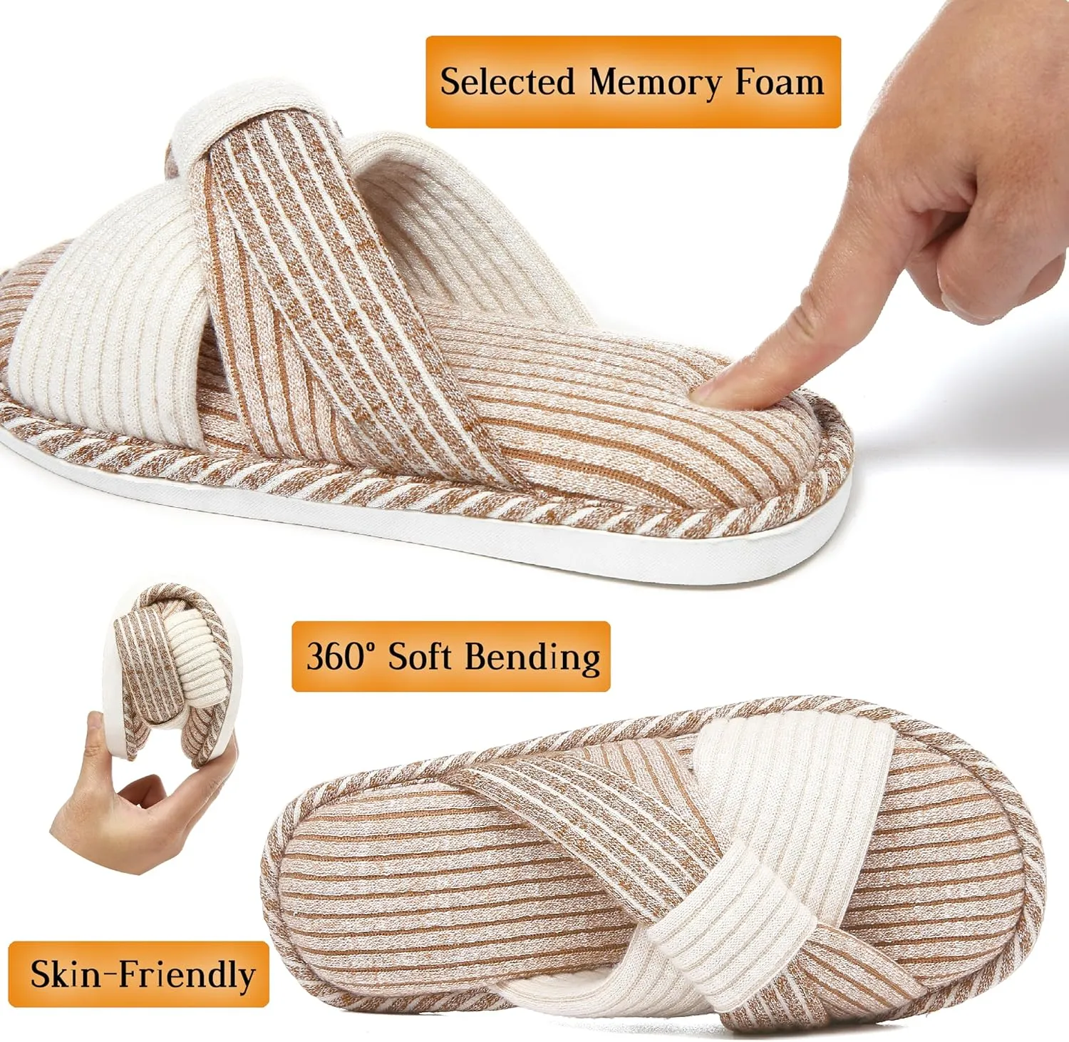 Jerzmy Cross Bow Slippers for Women, Comfy Memory Foam Woman House Slippers Cozy Cushioned Ladies Home Shoes Bedroom Indoor Kitchen