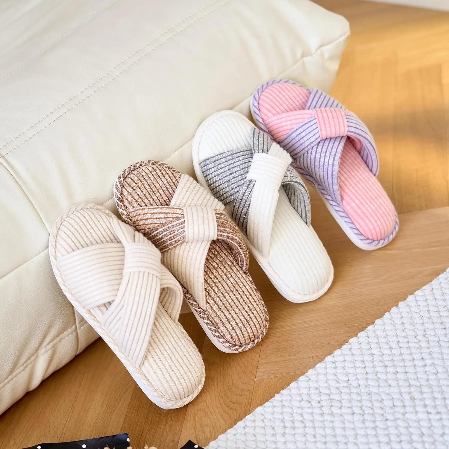 Jerzmy Crossband Slippers for Women, Cute Memory Foam Woman House Slippers Cozy Cushioned Ladies Home Shoes for Bedroom Indoor