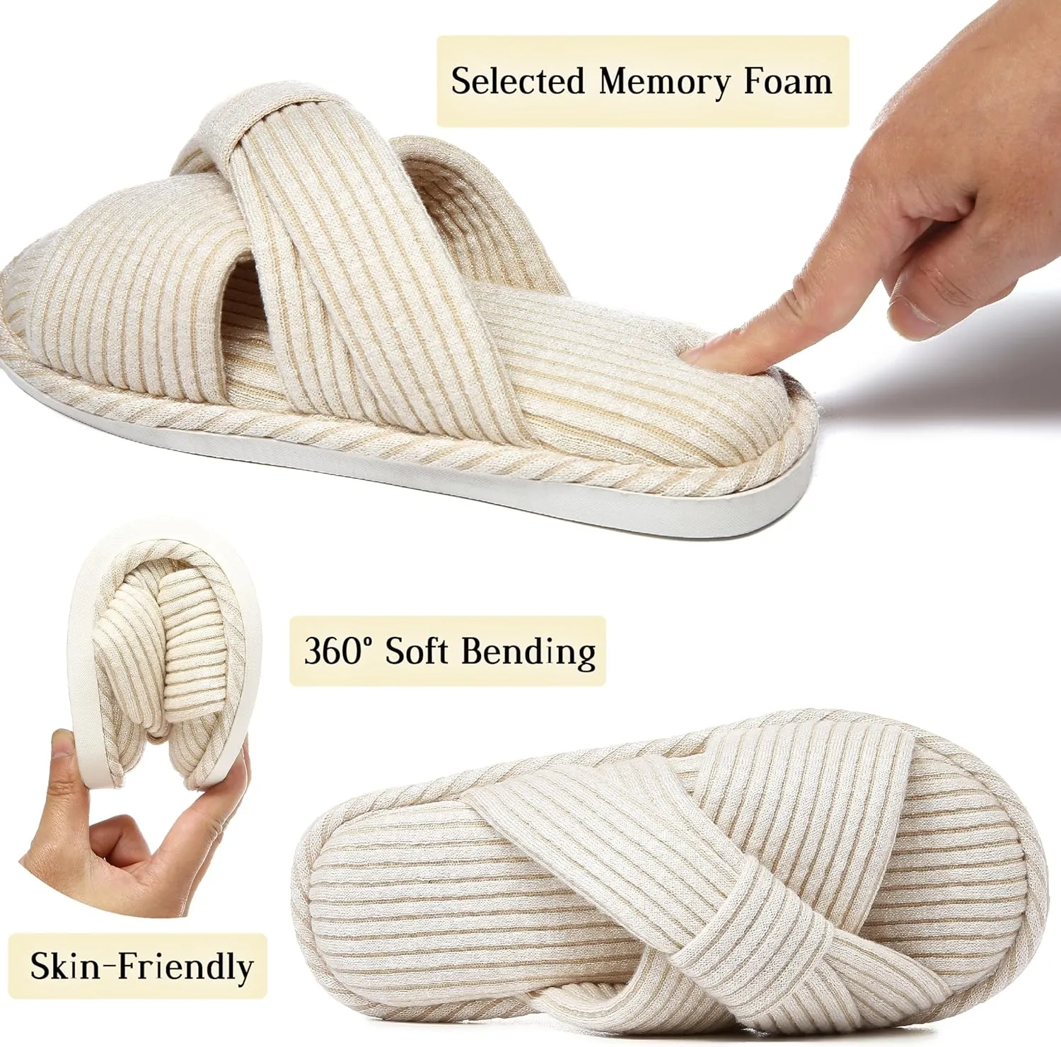 Jerzmy Crossband Slippers for Women, Cute Memory Foam Woman House Slippers Cozy Cushioned Ladies Home Shoes for Bedroom Indoor