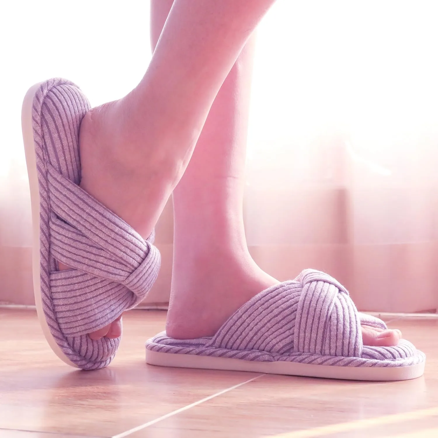 Jerzmy Crossband Slippers for Women, Cute Memory Foam Woman House Slippers Cozy Cushioned Ladies Home Shoes for Bedroom Indoor