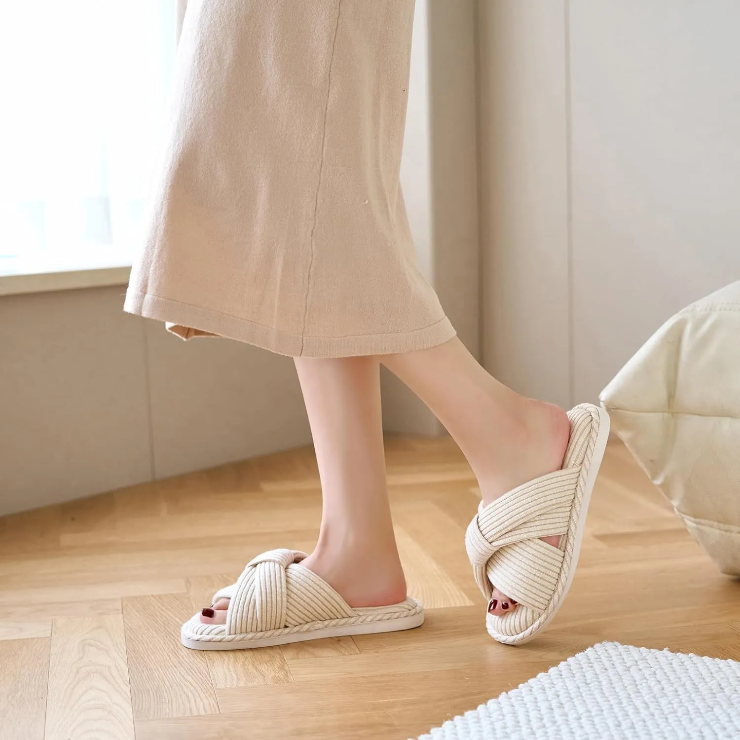 Jerzmy Crossband Slippers for Women, Cute Memory Foam Woman House Slippers Cozy Cushioned Ladies Home Shoes for Bedroom Indoor