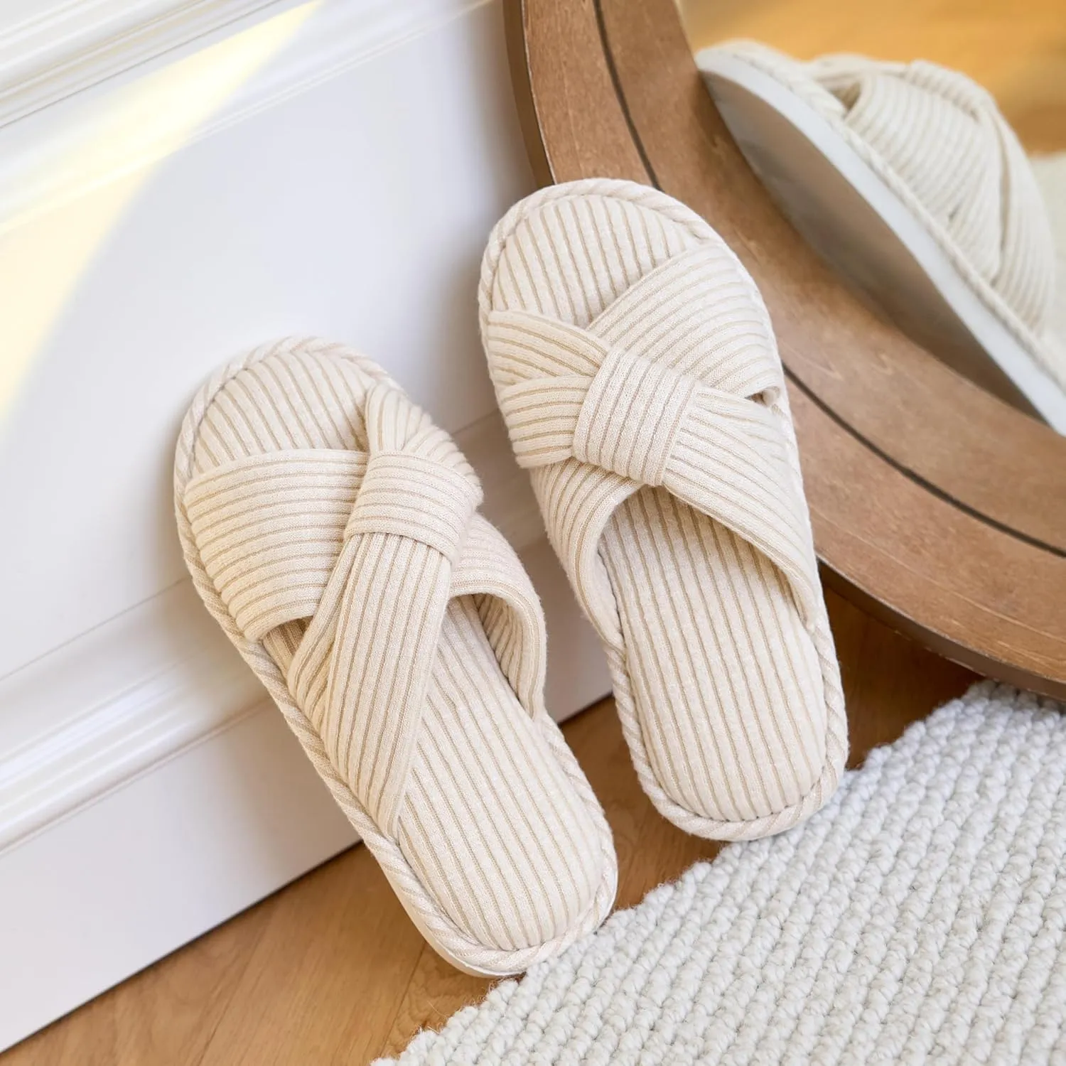 Jerzmy Crossband Slippers for Women, Cute Memory Foam Woman House Slippers Cozy Cushioned Ladies Home Shoes for Bedroom Indoor