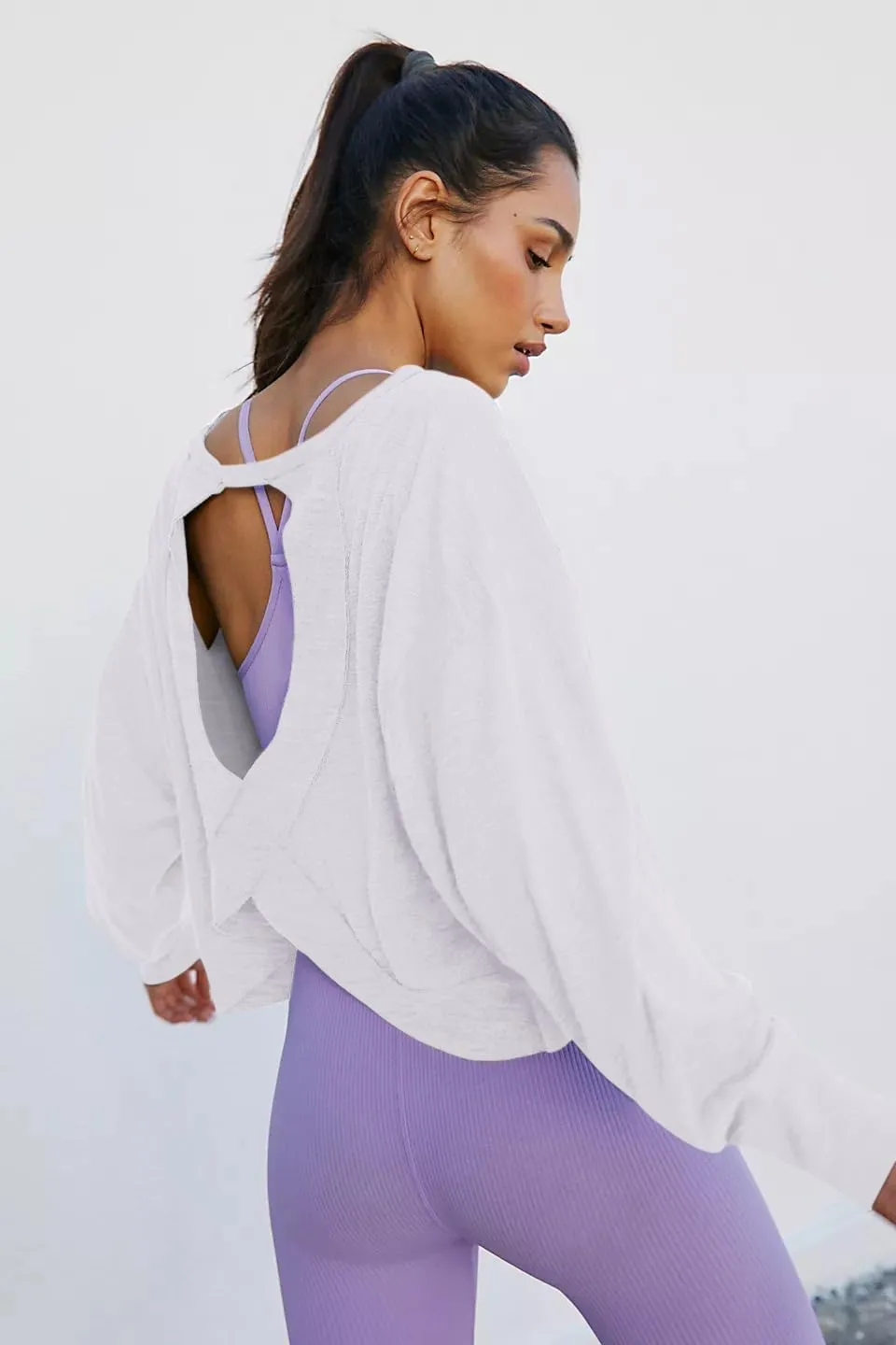 LASLULU Womens Open Back Long Sleeve Workout Tops Athletic Shirts Boat Neck Casual Running Tee Y2k Yoga Gym Tops