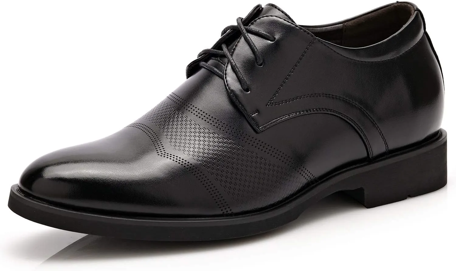 Mens 2-Inch Elevator Leather Oxford Shoes, 2" Taller Derby Perforated Dress Shoes for Business Meetings Job Interviews Wedding