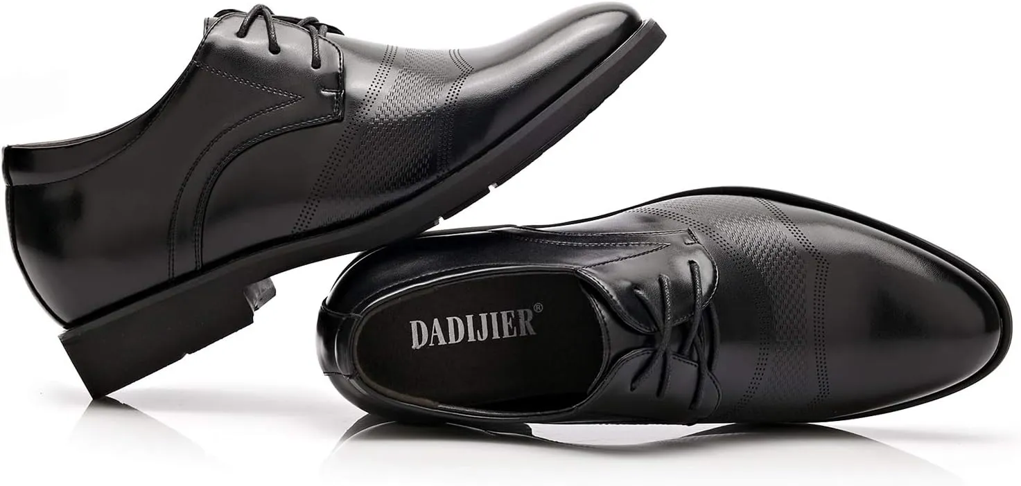 Mens 2-Inch Elevator Leather Oxford Shoes, 2" Taller Derby Perforated Dress Shoes for Business Meetings Job Interviews Wedding