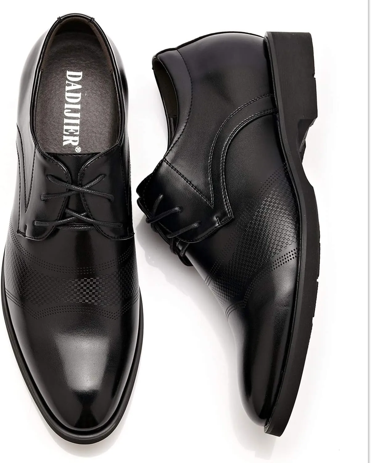 Mens 2-Inch Elevator Leather Oxford Shoes, 2" Taller Derby Perforated Dress Shoes for Business Meetings Job Interviews Wedding