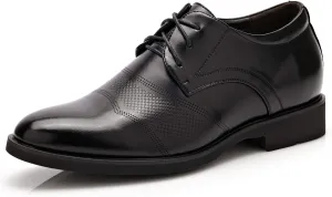 Mens 2-Inch Elevator Leather Oxford Shoes, 2" Taller Derby Perforated Dress Shoes for Business Meetings Job Interviews Wedding