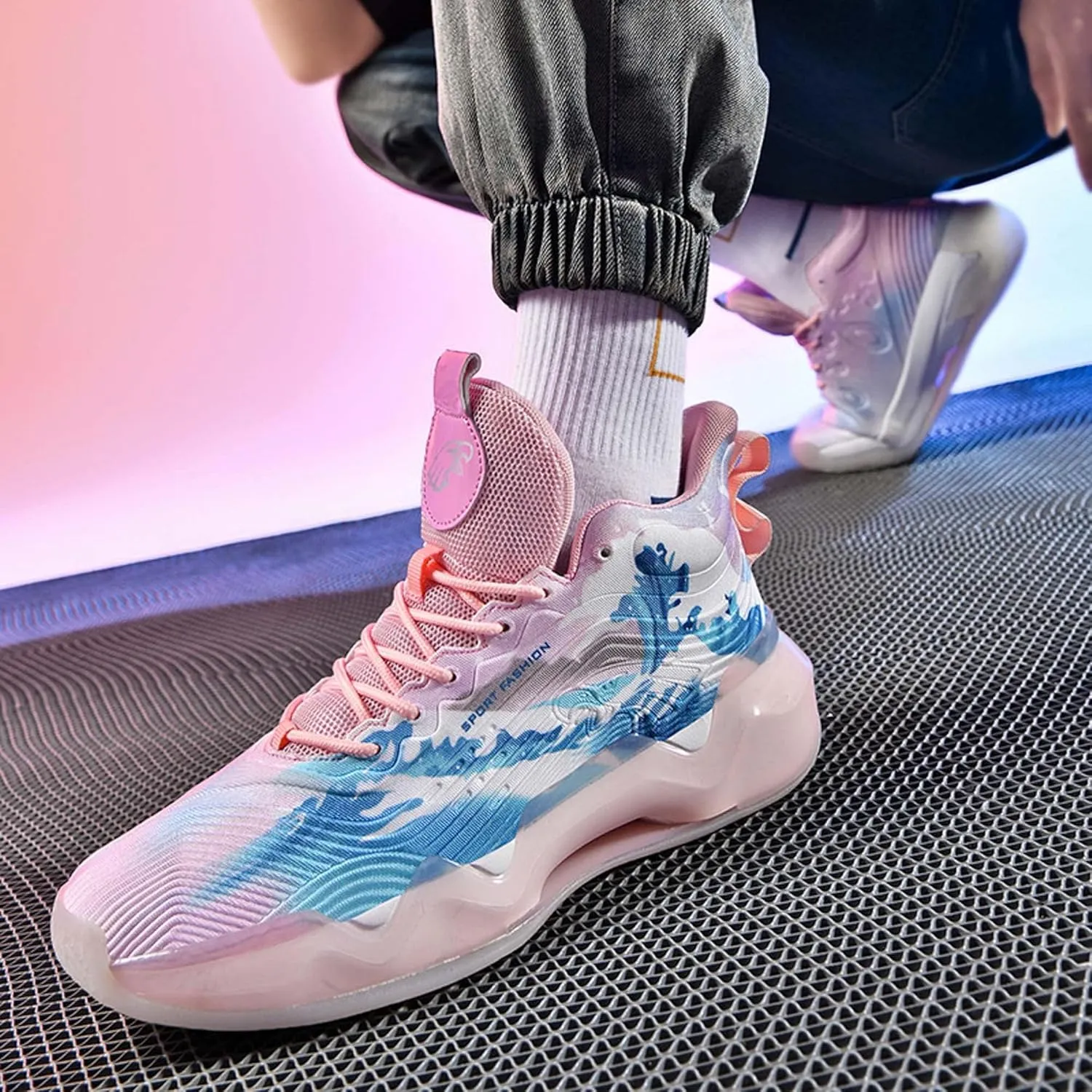 Mens Basketball Sports Shoes Lightweight Breathable Non Slip Comfortable Cushioning Elevator Sneakers for Running Walking