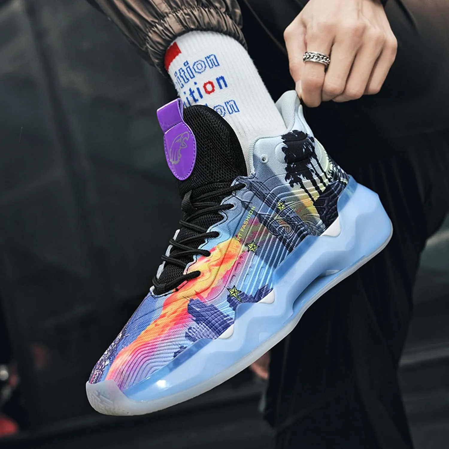 Mens Basketball Sports Shoes Lightweight Breathable Non Slip Comfortable Cushioning Elevator Sneakers for Running Walking