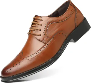 Men's Dress Oxfords Classic Lace Up Wing Tip Brogue Leather Shoes Business Formal Derby Shoes