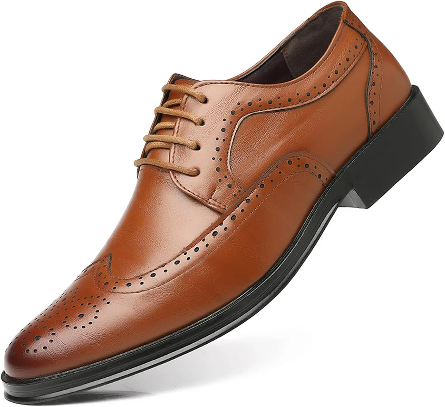 Men's Dress Oxfords Classic Lace Up Wing Tip Brogue Leather Shoes Business Formal Derby Shoes