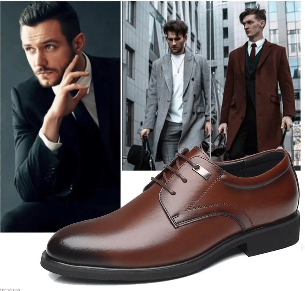 Men's Dress Shoes Elevator Formal Wedding Business Flats Height Increase Invisible Taller