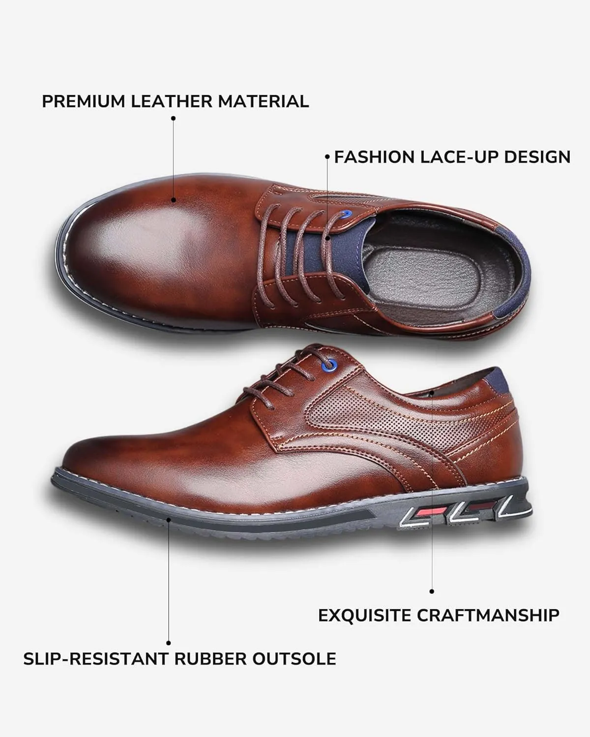 Mens Dress Shoes No-Stripe Casual Business Oxford Derby Orthopedic Leather Shoes Comfortable Walking Shoes Office Loafers Work Flats