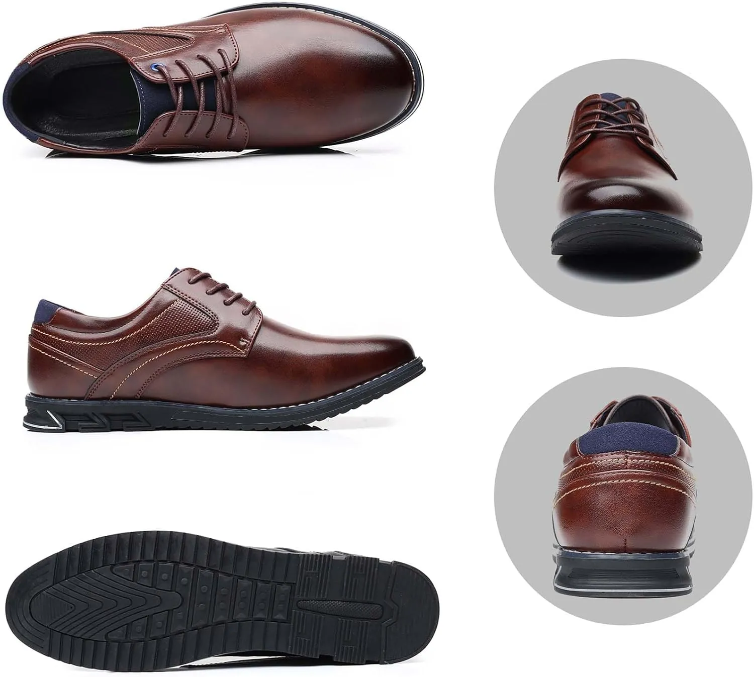 Mens Dress Shoes No-Stripe Casual Business Oxford Derby Orthopedic Leather Shoes Comfortable Walking Shoes Office Loafers Work Flats