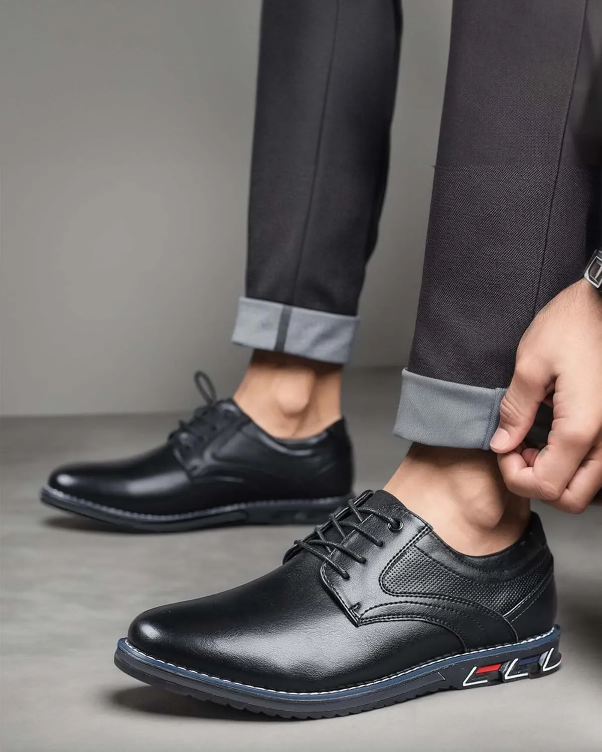 Mens Dress Shoes No-Stripe Casual Business Oxford Derby Orthopedic Leather Shoes Comfortable Walking Shoes Office Loafers Work Flats