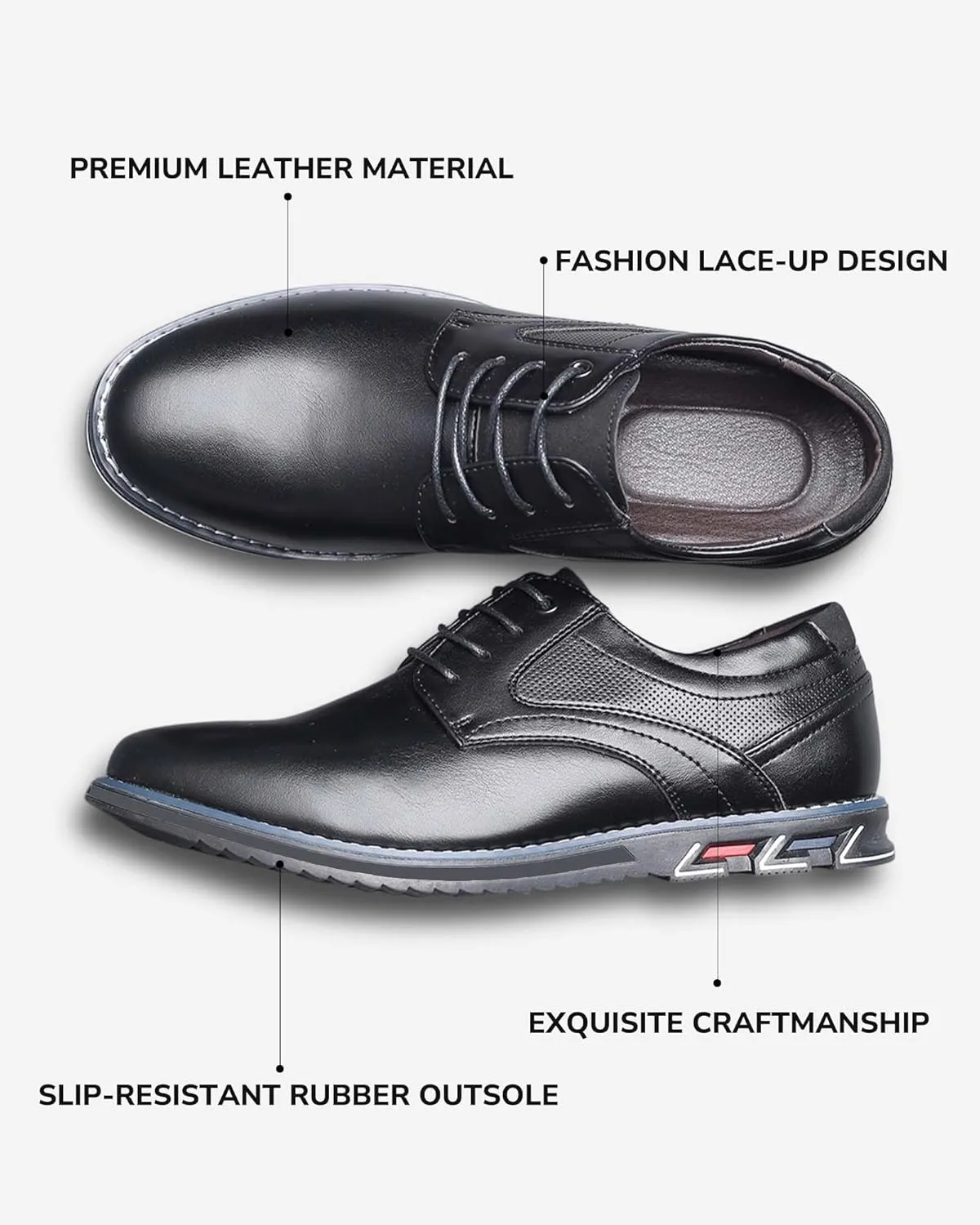 Mens Dress Shoes No-Stripe Casual Business Oxford Derby Orthopedic Leather Shoes Comfortable Walking Shoes Office Loafers Work Flats
