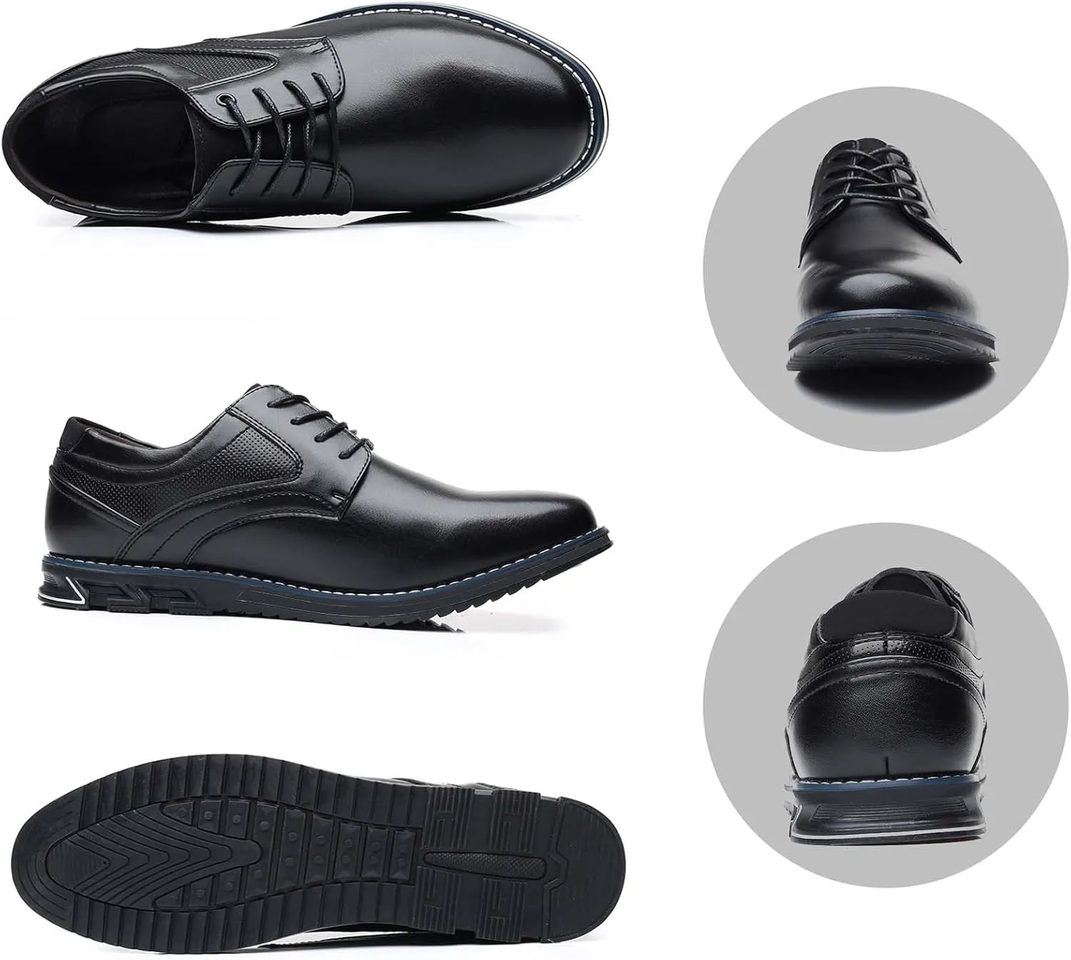 Mens Dress Shoes No-Stripe Casual Business Oxford Derby Orthopedic Leather Shoes Comfortable Walking Shoes Office Loafers Work Flats