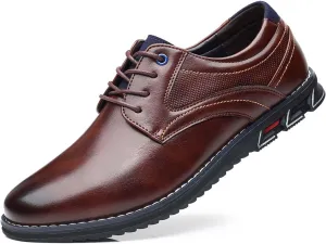 Mens Dress Shoes No-Stripe Casual Business Oxford Derby Orthopedic Leather Shoes Comfortable Walking Shoes Office Loafers Work Flats