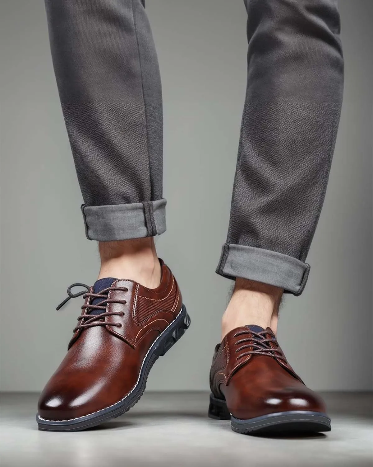 Mens Dress Shoes No-Stripe Casual Business Oxford Derby Orthopedic Leather Shoes Comfortable Walking Shoes Office Loafers Work Flats