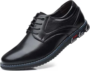 Mens Dress Shoes No-Stripe Casual Business Oxford Derby Orthopedic Leather Shoes Comfortable Walking Shoes Office Loafers Work Flats