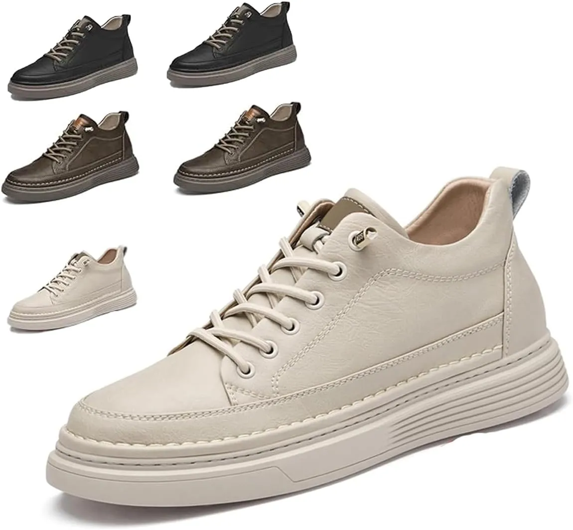 Men's Invisible Height Increasing Oxford Shoes, Elevator Sneakers, Breathable, Anti-Slip, 2" Taller, Beige, US 4.5 - 12