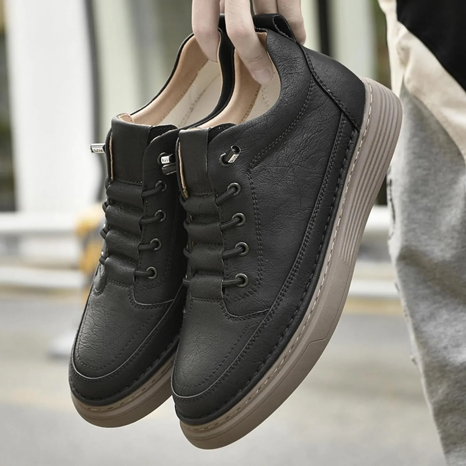 Men's Invisible Height Increasing Shoes Elevator Sneakers Breathable Lace Up Oxford Shoes Hidden Heel Lifting Shoes 2" Taller