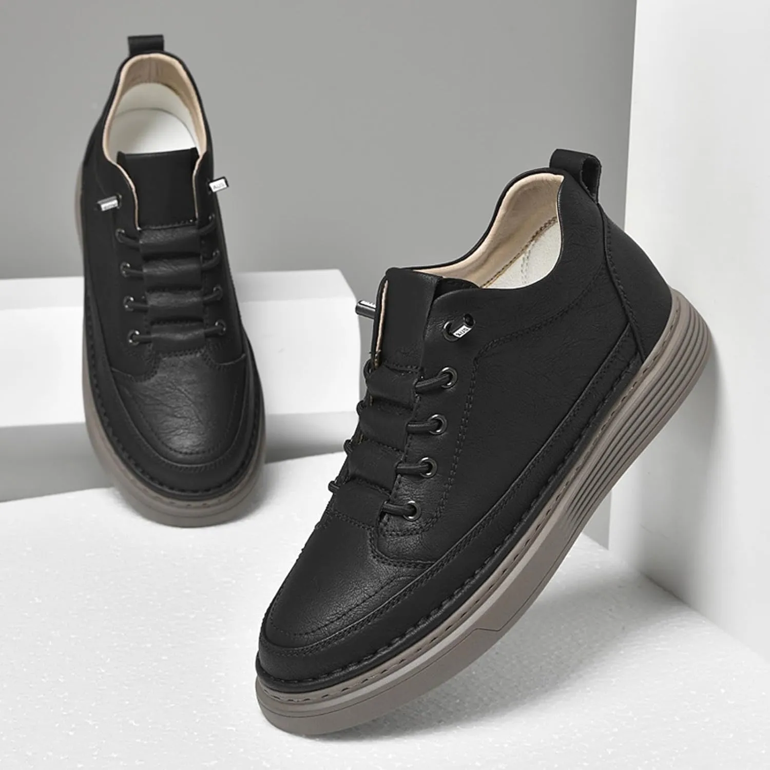 Men's Invisible Height Increasing Shoes Elevator Sneakers Breathable Lace Up Oxford Shoes Hidden Heel Lifting Shoes 2" Taller