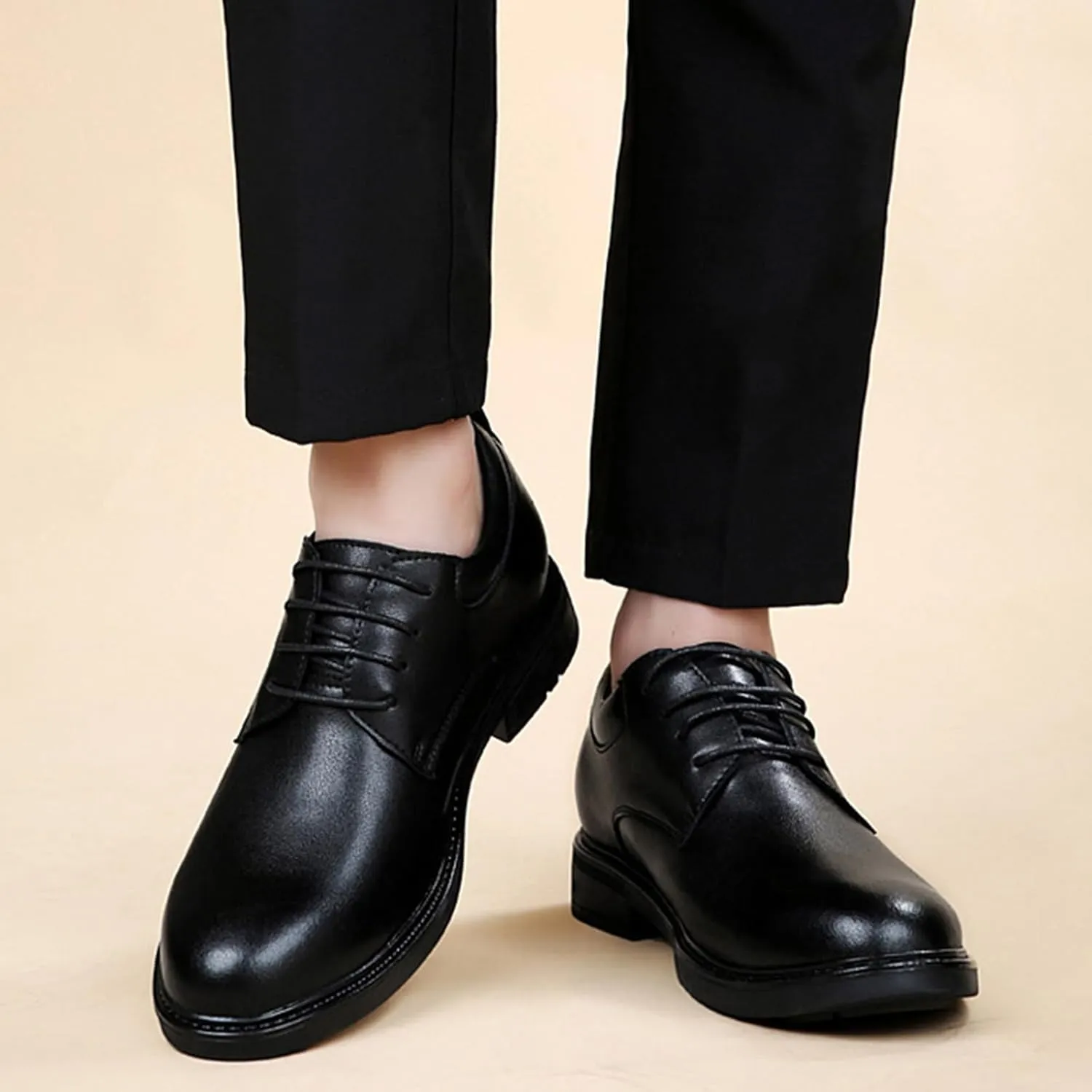 Men's Leather Invisible Height Increasing Elevator Dress Shoes Fashion Classic Cap Toe Low Top Oxfords Shoes Casual Business Formal Derby Shoes - 2.36 Inches Taller